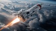 © zokov_111 - Spacecraft launching into the vibrant atmosphere, with powerful flames bursting as it ascends through billowing clouds Generative AI