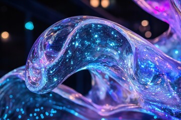Poster - Colorful lighting creates a mesmerizing swirl in transparent material at an art installation