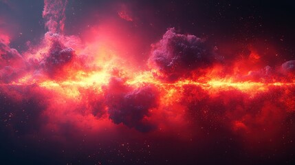 fiery space crimson nebula glows intensely across the cosmic void, lit by stars