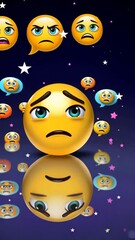 Poster - A group of emojis with one of them looking sad. The sad emoji is in the middle of the group