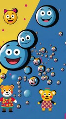 Poster - A blue and yellow background with many smiling faces. The faces are in different sizes and colors