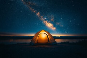 Wall Mural - starry night camping by the lake