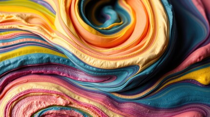  Colorful swirls of smooth and textured paint are displayed vividly