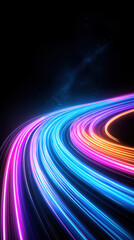 Fototapete - Bright neon light trails create a vibrant abstract pattern at night