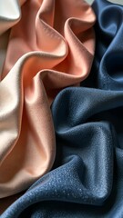 Poster - The image displays a multi-colored fabric with a blue, pink, and white pattern. The blue fabric is situated at the bottom of the image, while the pink fabric is in the middle