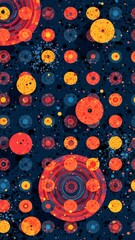 Aufkleber - A colorful space scene with a red planet in the center. There are many other planets and stars in the background