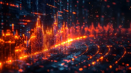 Poster - glowing digital financial data visualization