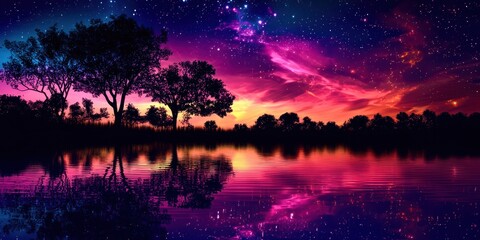 Poster - A beautiful night sky with a purple and blue background