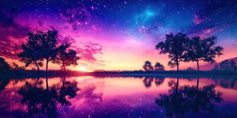 Poster - A beautiful night sky with a purple and blue background