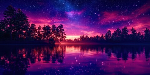 Poster - A beautiful night sky with a purple and blue background