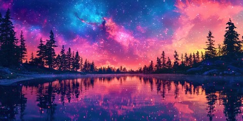 Poster - A beautiful night sky with a purple and blue background