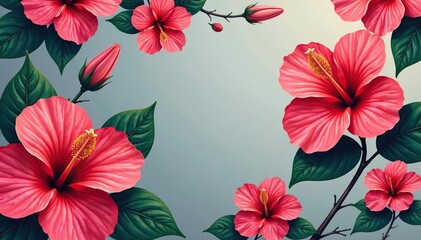 Wall Mural - delicate hibiscus flower motifs, repeating elegant design , background, fabric