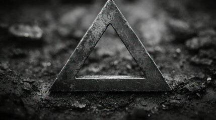 Poster - Monochrome Metal Triangle on Dark Ground: A Study in Shape and Texture