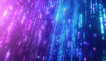 Aufkleber - Abstract Data Stream Background in Blue and Purple Glowing Light Digital Network with Futuristic Motion and Visual Effects
