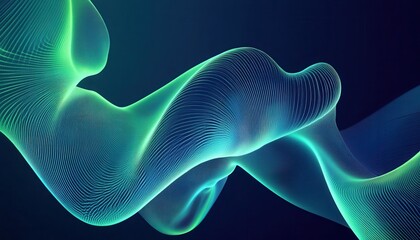 Poster - Abstract Digital Wave Design in Shades of Green and Blue with a Dynamic Flowing Pattern on a Dark Background for Modern Technology