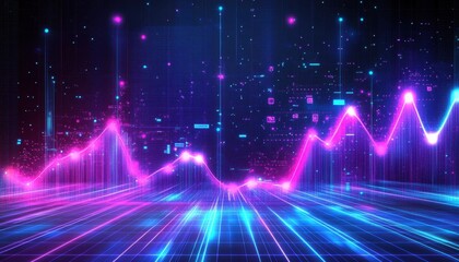 Leinwandbilder - Abstract Glowing Data Graph with Pink and Blue Hues on a Dark Background for Futuristic Visualization