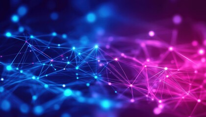 Leinwandbilder - Abstract Glowing Network Connection with Blue and Pink Light Technological Background