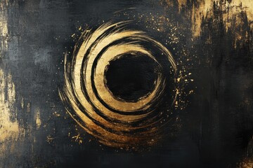 Fototapete - Abstract Golden Circle with Brush Strokes on a Dark Textured Background Art Decoration Creative Design Elegant Pattern and Metallic Shine