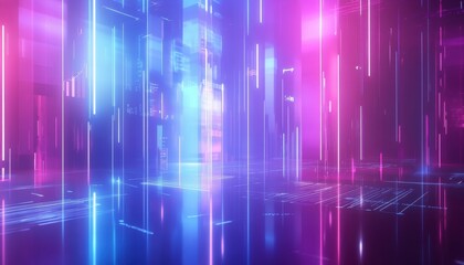 Aufkleber - Abstract Neon Glowing Lines with Futuristic Pink and Blue Illumination for Modern Technology Backgrounds and Digital Art Concepts