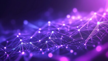 Poster - Abstract Purple Network of Interconnected Nodes and Lines Connecting Data Points in a Dark Background with Futuristic Glow and Modern Digital Structure