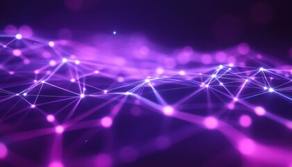 Aufkleber - Abstract Purple Network Background with Glowing Dots and Lines in a Wave Pattern for Modern Futuristic Technology and Data Communication