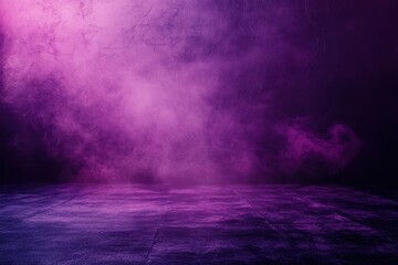Poster - Abstract Purple Powder Explosion on Dark Background with Textured Floor and Dramatic Lighting for Creative Visuals