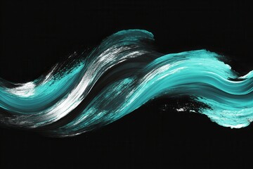 Poster - Abstract Turquoise and White Paint Swirls on Black Background Modern Art Style Fluid Acrylic Texture with Dynamic Brushstrokes for Wall Art and Decorative Design Element