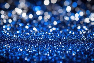 Fototapete - Blue Glitter Texture Abstract Background with Bokeh Light Effects and Silver Shimmering Particles for Celebration and Festive Decoration with Copy Space