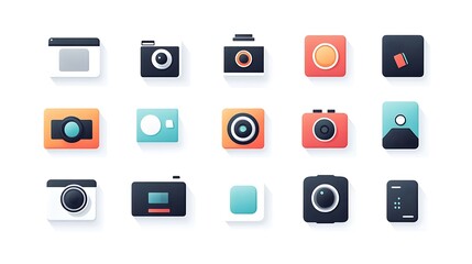 Poster - Set of various camera icons in a flat design style for websites, apps, or presentations concept.