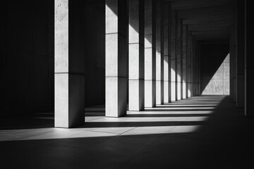 Fototapete - Dramatic Interior Featuring Concrete Columns and Contrasting Light and Shadows in a Modern Architectural Design and Minimalist Style for Modern Adobe Stock Photo