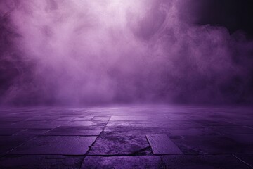Poster - Dramatic Purple Smoke Effect Background on Concrete Floor for Stage and Presentation With Dark Mysterious Atmosphere