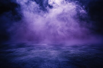 Poster - Mystical Purple and Blue Smoke Effect on Dark Stage Surface with Vaporous Texture Abstract Design Wallpaper Elegant Backdrop Display Overlay