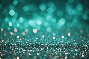 Fototapete - Teal Blue Glitter Background with Golden Light Particles Creating an Atmospheric and Festive Backdrop with Bokeh Effect Ideal for Celebratory Designs