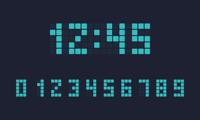Poster - Electronic numbers set. Vector digital LED numbers set. Digital display number set for sign, alarm, calculator, clock, light, electronic, computer, watch, time. Vector illustration of LED digits.