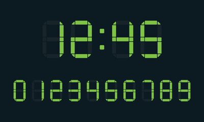 Poster - Electronic numbers set. Vector digital LED numbers set. Digital display number set for sign, alarm, calculator, clock, light, electronic, computer, watch, time. Vector illustration of LED digits.