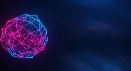 Poster - Abstract Neon Geometric Sphere in Dark Space: Futuristic Digital Art