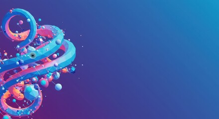 Poster - Abstract 3D Polygonal Spiral Artwork: Vibrant Blue Pink Geometric Shapes and Connections