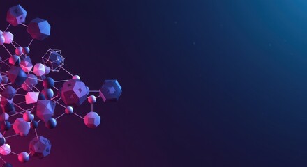 Poster - Abstract Geometric Network: Interconnected Polyhedrons in Vibrant Neon Hues