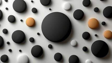 Poster - Abstract 3D Render: Black, White, and Gold Circles on White Background