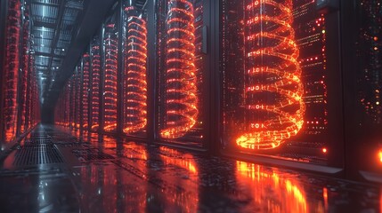 Aufkleber - Glowing data servers in a futuristic technology corridor