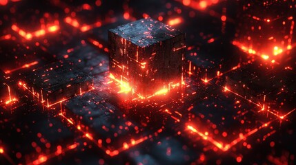 Poster - Glowing Cube Network: Abstract Digital Art