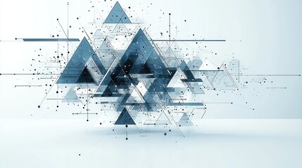 Poster - Abstract Geometric Composition: Interconnected Triangles in Blue Hues