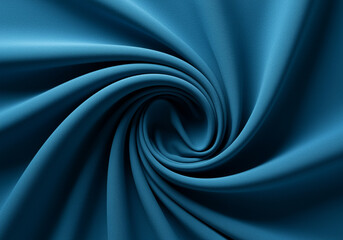 Poster - Blue fabric textile with swirl pattern creates an abstract design and texture with smooth curves and deep shadows forming a visually captivating composition