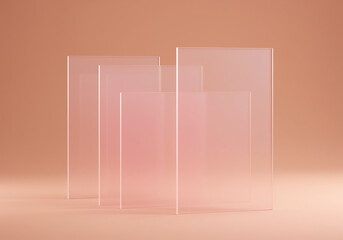 Poster - Transparent glass panels showcase a sleek design against a peach background highlighting their clear texture and minimalist style ideal for modern presentations and product displays