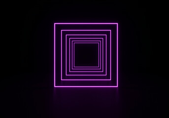 Poster - Neon Squares Tunnel Purple Light Glowing Abstract Background. Neon squares creating a tunnel effect with purple light a mesmerizing abstract background