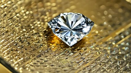 Aufkleber - A diamond is sitting on a gold surface. The diamond is cut into a square shape. The diamond is surrounded by a gold frame