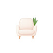 © kiimoshi - A cozy pink armchair with green leaves for a touch of nature, perfect for a modern living space or relaxation area, against a white background.