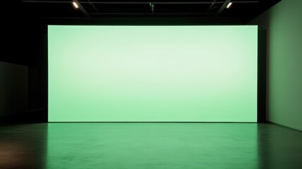 Poster - A large bright green projection dominates the wall of an art gallery, creating a minimalist ambiance. The sleek design and soft lighting enhance the contemporary atmosphere, inviting contemplation
