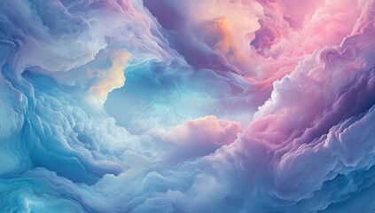 Poster - Celestial Cloudscape: Dreamlike Pastel Hues, Swirling Forms,  Ethereal Beauty, Peaceful Atmosphere, Soft Lighting, Fantasy Landscape