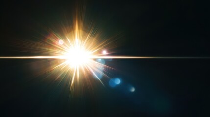 Poster - Radiant sunlight emerges from a dark backdrop, creating a captivating array of sparkling light patterns. The display showcases various colors and lens flares, evoking sensation